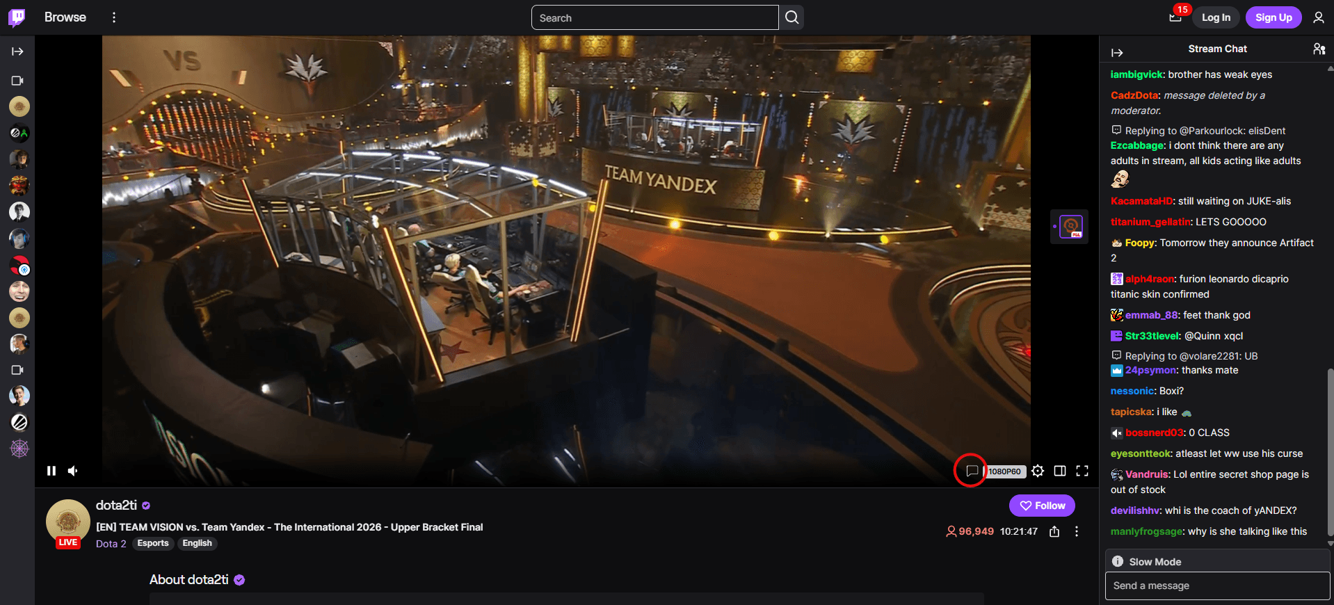 Twitch stream with chat interface